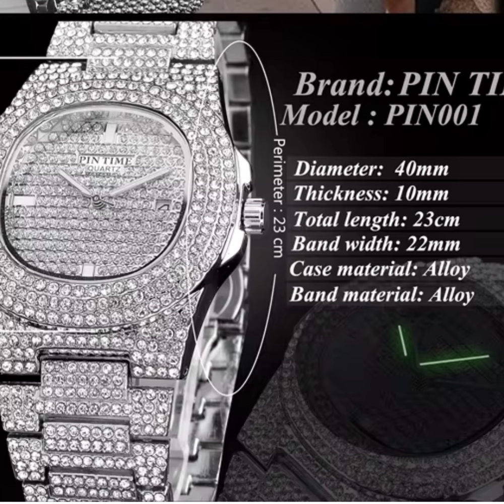 Pin Time Men's Quartz Fashion Watch Rhinestone - Picture 2 of 5